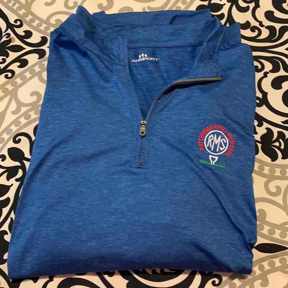Blue half-zip men’s golf pullover